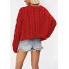 imageCHARTOU Women Chunky Cable Crop Sweater Pullover Casual Half Button Flared Long Sleeve Jumper TopsRed