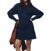 imageCHARTOU Women Chunky Cable Pullover Sweater Dress Fall Winter Lace Patchwork Long Sleeve Jumper Knit SweaterDark Blue
