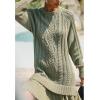 imageCHARTOU Women Chunky Cable Pullover Sweater Dress Fall Winter Lace Patchwork Long Sleeve Jumper Knit SweaterGreen