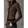 imageCHARTOU Women Leopard Zip Up Cardigan Color Block Slim Fit Open Front Sweater CoatsBrown