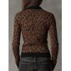 imageCHARTOU Women Leopard Zip Up Cardigan Color Block Slim Fit Open Front Sweater CoatsBrown