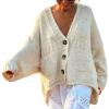 imageCHARTOU Women Oversized Cardigan Sweater Button Down V Neck Loose Fall Sweater with PocketsApricot