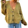 imageCHARTOU Women Oversized Cardigan Sweater Button Down V Neck Loose Fall Sweater with PocketsGreen
