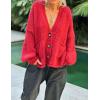imageCHARTOU Women Oversized Cardigan Sweater Button Down V Neck Loose Fall Sweater with PocketsRed