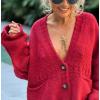 imageCHARTOU Women Oversized Cardigan Sweater Button Down V Neck Loose Fall Sweater with PocketsRed