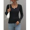 imageCHARTOU Womens Fall Fashion Lightweight Slim Scalloped Scoop Neck Knit Pullover SweaterBlack