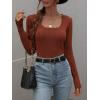 imageCHARTOU Womens Fall Fashion Lightweight Slim Scalloped Scoop Neck Knit Pullover SweaterBrown