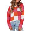 imageCHARTOU Cute Plaid Sweaters for Women Fall Crop Color Block Tops Checkered Loose Knit Pullovers OutwearRed
