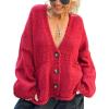 imageCHARTOU Women Oversized Cardigan Sweater Button Down V Neck Loose Fall Sweater with PocketsRed