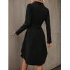 imageCHARTOU Women Fall Corduroy Midi Dress V Neck Button Down Long Sleeve Shirt Dress with BeltBlack