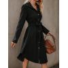 imageCHARTOU Women Fall Corduroy Midi Dress V Neck Button Down Long Sleeve Shirt Dress with BeltBlack