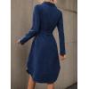 imageCHARTOU Women Fall Corduroy Midi Dress V Neck Button Down Long Sleeve Shirt Dress with BeltNavy
