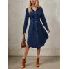 imageCHARTOU Women Fall Corduroy Midi Dress V Neck Button Down Long Sleeve Shirt Dress with BeltNavy