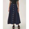 imageCHARTOU Women Long Jean Skirt Front Buttons High Waist Zip Up Patchwork A Line Midi Denim Skirt with Big HemDark Blue