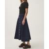 imageCHARTOU Women Long Jean Skirt Front Buttons High Waist Zip Up Patchwork A Line Midi Denim Skirt with Big HemDark Blue