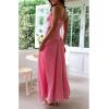 imageCHARTOU Womens Long Drop Waist Ruched Summer Party Dress Flowy V Neck Cut Out Pleated Ladies DressesPink