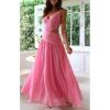 imageCHARTOU Womens Long Drop Waist Ruched Summer Party Dress Flowy V Neck Cut Out Pleated Ladies DressesPink