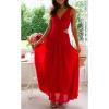 imageCHARTOU Womens Long Drop Waist Ruched Summer Party Dress Flowy V Neck Cut Out Pleated Ladies DressesRed