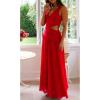 imageCHARTOU Womens Long Drop Waist Ruched Summer Party Dress Flowy V Neck Cut Out Pleated Ladies DressesRed