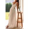 imageCHARTOU Womens Long Drop Waist Ruched Summer Party Dress Flowy V Neck Cut Out Pleated Ladies DressesWhite
