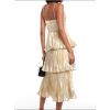 imageCHARTOU Womens Tiered Mid Long Dress Spaghetti Strap Sleeveless Dress Square Neck Pleated Layer Party DressChampagne