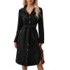 imageCHARTOU Women Fall Corduroy Midi Dress V Neck Button Down Long Sleeve Shirt Dress with BeltBlack