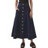 imageCHARTOU Women Long Jean Skirt Front Buttons High Waist Zip Up Patchwork A Line Midi Denim Skirt with Big HemDark Blue