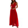 imageCHARTOU Womens Long Drop Waist Ruched Summer Party Dress Flowy V Neck Cut Out Pleated Ladies DressesRed