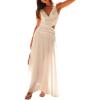 imageCHARTOU Womens Long Drop Waist Ruched Summer Party Dress Flowy V Neck Cut Out Pleated Ladies DressesWhite