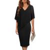 imageCHARTOU Womens Sleeveless Shawl Dress Formal V Neck Chiffon Cape Tank Pencil Bodycon Party Evening DressBlack