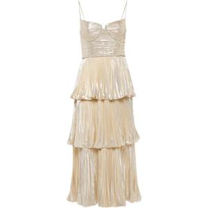 imageCHARTOU Womens Tiered Mid Long Dress Spaghetti Strap Sleeveless Dress Square Neck Pleated Layer Party DressChampagne