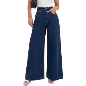 imageCHARTOU Wide Leg Jeans for Women Stretchy High Waisted Loose Casual Flare Denim PantsDark Blue