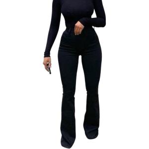 imageCHARTOU Womens Vintage High Waist Bell Bottom ButtLift Skinny Denim Jeans PantsBlack