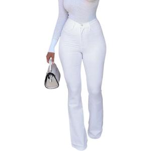 imageCHARTOU Womens Vintage High Waist Bell Bottom ButtLift Skinny Denim Jeans PantsWhite