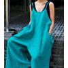 imageCHARTOU Women Linen Jumpsuit Baggy Wide Leg Long Romper Pants Summer Casual OverallsBlue
