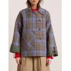 imageCHARTOU Womens Short Trench Coats Fall Notch Collar Plaid Reversible Oversized Jacket with PocketsOlive