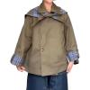 imageCHARTOU Womens Short Trench Coats Fall Notch Collar Plaid Reversible Oversized Jacket with PocketsOlive