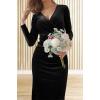 imageCHARTOU Women Bodycon Maxi Velvet Dress Long Sleeve Formal Dress Cocktail Wedding Quest Dress Wrap Evening GownBlack