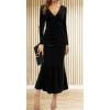 imageCHARTOU Women Bodycon Maxi Velvet Dress Long Sleeve Formal Dress Cocktail Wedding Quest Dress Wrap Evening GownBlack