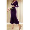 imageCHARTOU Women Bodycon Maxi Velvet Dress Long Sleeve Formal Dress Cocktail Wedding Quest Dress Wrap Evening GownDark Purple