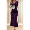 imageCHARTOU Women Bodycon Maxi Velvet Dress Long Sleeve Formal Dress Cocktail Wedding Quest Dress Wrap Evening GownDark Purple