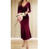imageCHARTOU Women Bodycon Maxi Velvet Dress Long Sleeve Formal Dress Cocktail Wedding Quest Dress Wrap Evening GownWine Red