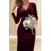 imageCHARTOU Women Bodycon Maxi Velvet Dress Long Sleeve Formal Dress Cocktail Wedding Quest Dress Wrap Evening GownWine Red