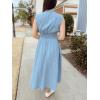 imageCHARTOU Women Cap Sleeve Mid Long Denim Dress Jean Smocked High Waist Zip Up Summer DressLight Blue