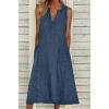 imageCHARTOU Women Casual Sleeveless Denim Midi Dress A Line SummerDark Blue