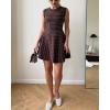imageCHARTOU Women Elegant Crew Neck Sleeveless Knit Dress Summer Vertical Polka Dot Ice Silk ALine DressBrown