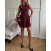 imageCHARTOU Women Elegant Crew Neck Sleeveless Knit Dress Summer Vertical Polka Dot Ice Silk ALine DressBurgundy