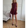 imageCHARTOU Women Elegant Crew Neck Sleeveless Knit Dress Summer Vertical Polka Dot Ice Silk ALine DressBurgundy