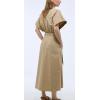 imageCHARTOU Women Elegant Long Cotton Dress Button Down Business Causal Work Outfits with BeltKhaki