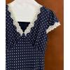 imageCHARTOU Women Elegant Polka Dot Long Dress Lace Patchwork V Neck Summer Causal DressNavy